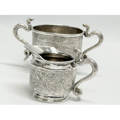 340 - A good quality 3 piece late 19th/early 20th century plated tea service with snake and wolf handles. ... 