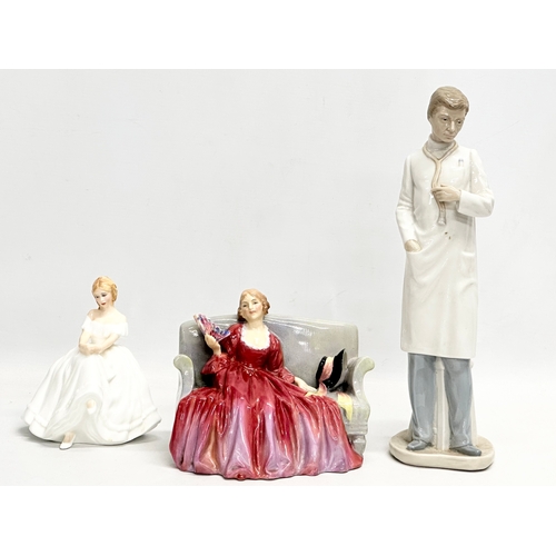 500 - 3 figurines. A Royal Doulton ‘Sweet & Twenty’ figurine 18x12x15cm. A large NAO ‘Doctor’ figurine 35c... 