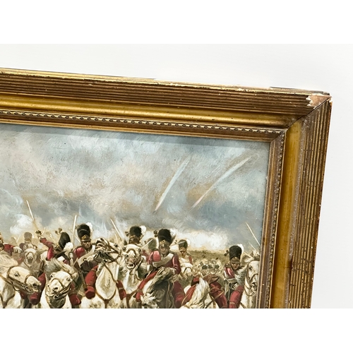 347 - A 19th century remarque oil painting of The Scots Greys Charge, Battle of Waterloo. In original gilt... 