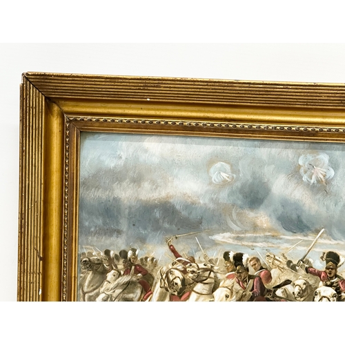 347 - A 19th century remarque oil painting of The Scots Greys Charge, Battle of Waterloo. In original gilt... 