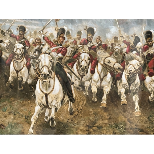 347 - A 19th century remarque oil painting of The Scots Greys Charge, Battle of Waterloo. In original gilt... 