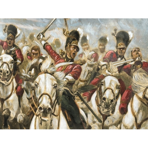 347 - A 19th century remarque oil painting of The Scots Greys Charge, Battle of Waterloo. In original gilt... 