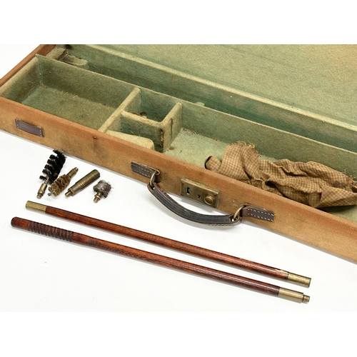 352 - A vintage gun case and gun cleaning equipment. 78.5x21.5x8.5cm