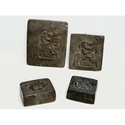 693 - Irish Collectables. 4 pieces of Connemara Bog Oak 13x16cm. An Irish Turf Stone carved figure and a s... 