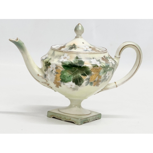 349 - A 3 piece R.S. Prussia porcelain tea service. Decorated with embossed gilt flowers and autumn leaves... 