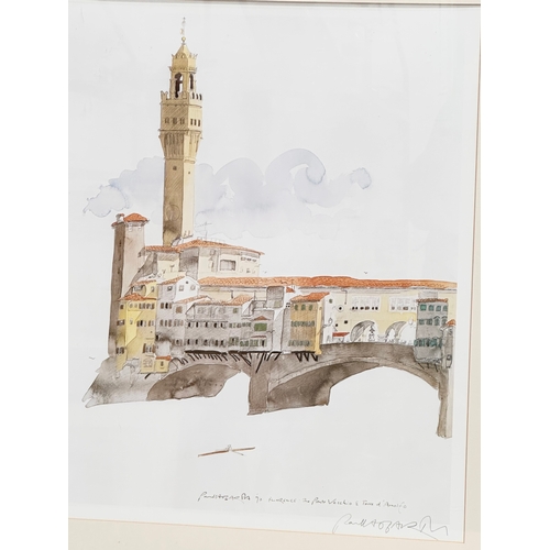 354 - A large signed print by Paul Hogan. The Ponte Vecchio and Arnolfo Tower, Florence. Published by Inte... 