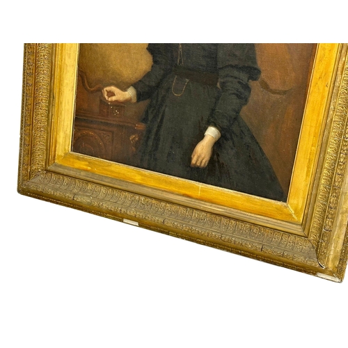 309 - A large 19th century oil portrait on canvas by James Butler Brenan RHA (1825-1889)in original heavy ... 