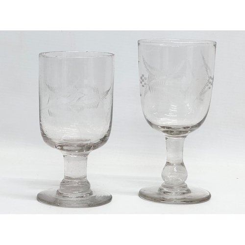 253 - 4 Victorian etched glass rummers. 15.5cm. 14cm.