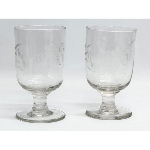 253 - 4 Victorian etched glass rummers. 15.5cm. 14cm.