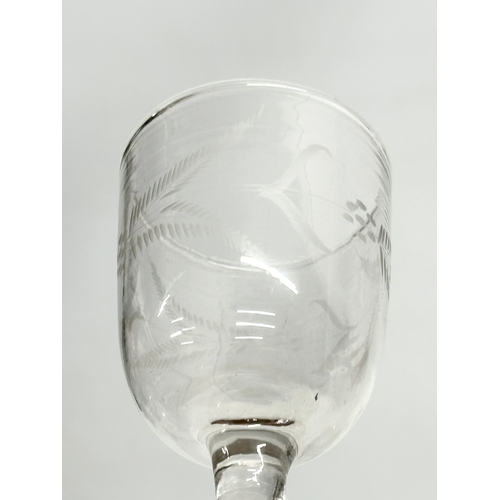 253 - 4 Victorian etched glass rummers. 15.5cm. 14cm.