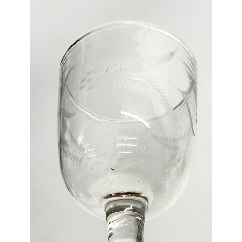 253 - 4 Victorian etched glass rummers. 15.5cm. 14cm.