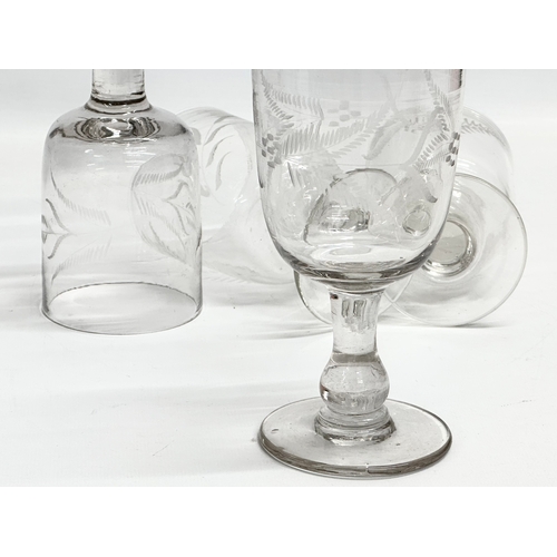 253 - 4 Victorian etched glass rummers. 15.5cm. 14cm.