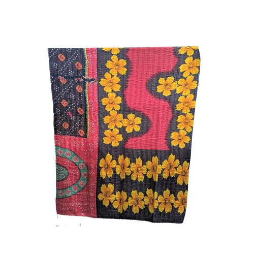 406 - A large vintage Indian throw made from Sarees. 127x226cm