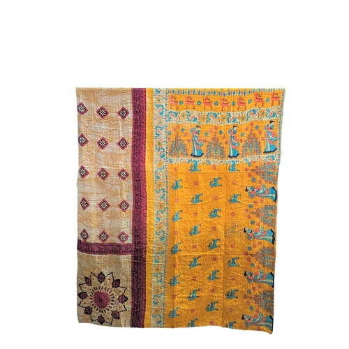 408 - A large vintage throw made from Indian Sarees. 136x214cm