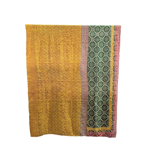 409 - A large vintage throw made from Indian Sarees. 134x215cm