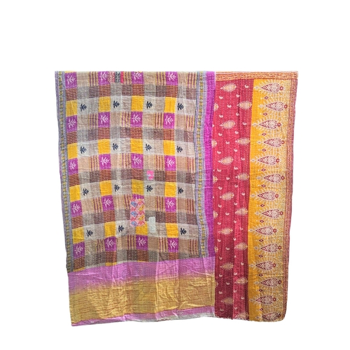 410 - A large vintage throw made from Indian Sarees. 139x216cm