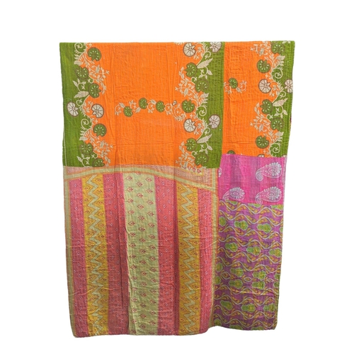 412 - A large vintage throw made from Indian Sarees. 126x216cm