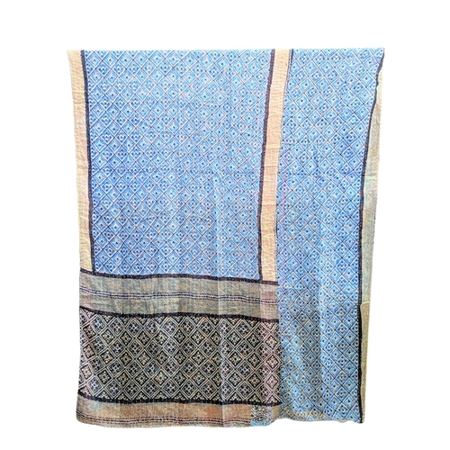 413 - A large vintage throw made from Indian Sarees. 128x217cm