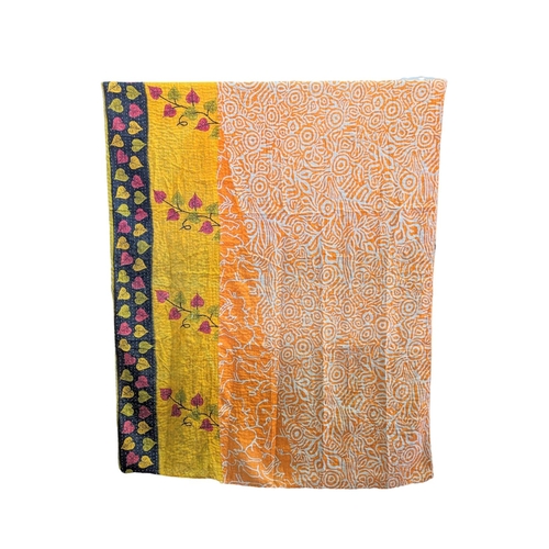 413 - A large vintage throw made from Indian Sarees. 128x217cm