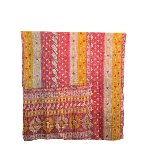 414 - A large vintage throw made from Indian Sarees. 134x218cm