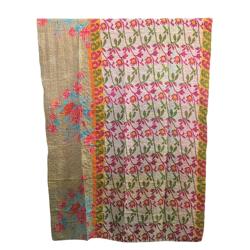 418B - A large vintage throw made from Indian Sarees. 132x220cm