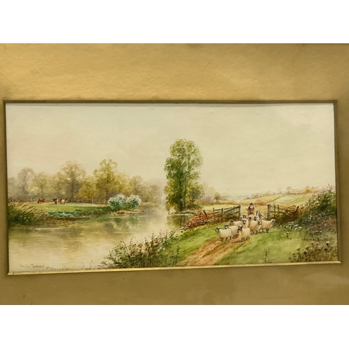 727 - A watercolour by Norman Bradley. On the Temme, Worcester. 39x19cm. 60x40cm. S