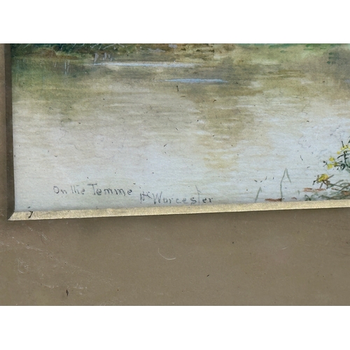 727 - A watercolour by Norman Bradley. On the Temme, Worcester. 39x19cm. 60x40cm. S