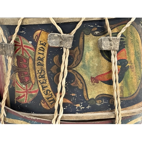 730 - A vintage Ulster Loyalist drum. Ulster’s Pride, Cock of the North. 38x29cm