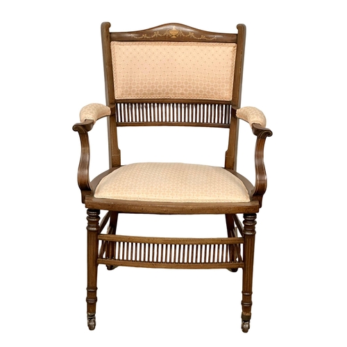 1175 - A pair of Edwardian inlaid Mahogany armchairs