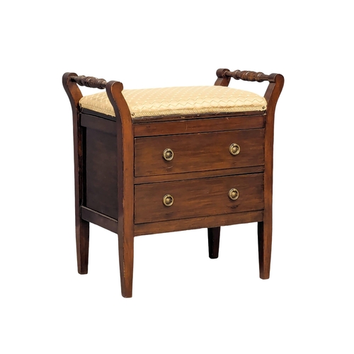 1180 - An Edwardian Mahogany piano stool with two drawers. 58cmx34cmx63cm.