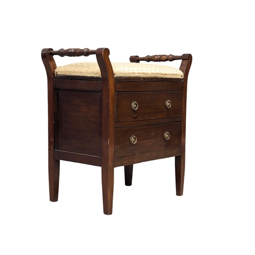 1180 - An Edwardian Mahogany piano stool with two drawers. 58cmx34cmx63cm.