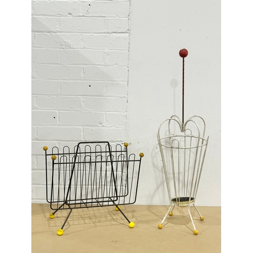 24 - A Mid Century umbrella stand/stick stand and a magazine rack.