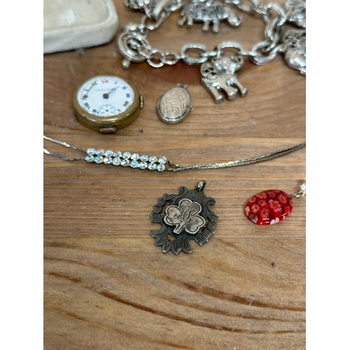 88 - A collection of jewellery. A silver pendant, a silver thimble, a bracelet stamped Pandora etc