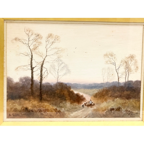 83 - A late 19th/early 20th century watercolour by F. Arnold. An Autumn Evening. In original gilt frame. ... 