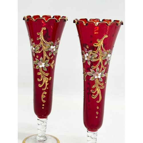 87 - A pair of Venetian Murano Ruby Glass vases. Italy. 24cm