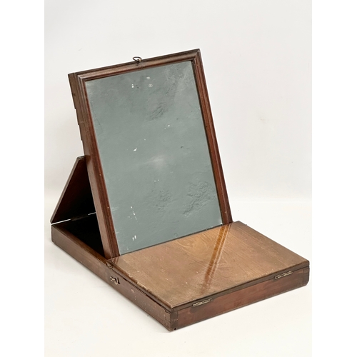 14 - A mid/late 19th century mahogany Campaign mirror. 32x42x37cm open. 41x31x5cm closed.