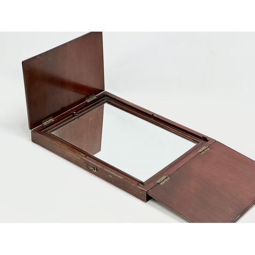 14 - A mid/late 19th century mahogany Campaign mirror. 32x42x37cm open. 41x31x5cm closed.