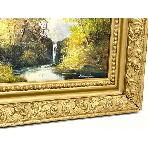 95 - An oil painting on canvas by Will Cunningham. River Glenariff. In a late Victorian gilt frame. 40x30... 