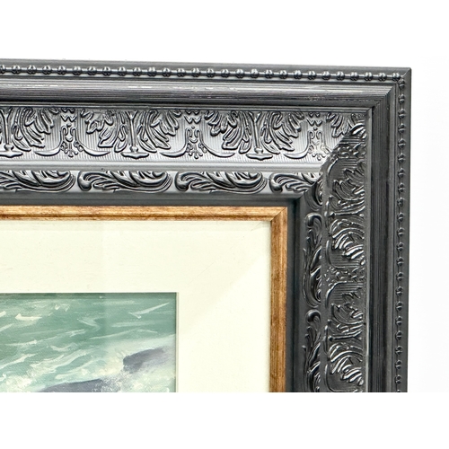 103 - An oil painting on canvas by Michael Benington. Eiders at Sea. In an ornate shadowbox frame. 30x25.5... 