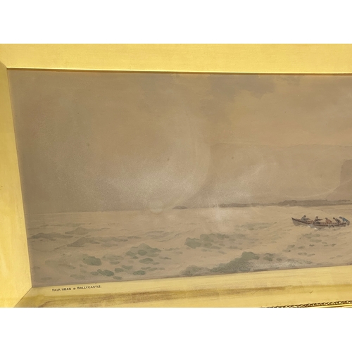 41 - A large watercolour by Joseph William Carey RUA (1859-1937) Fair Head & Ballycastle. Going Fishing. ... 