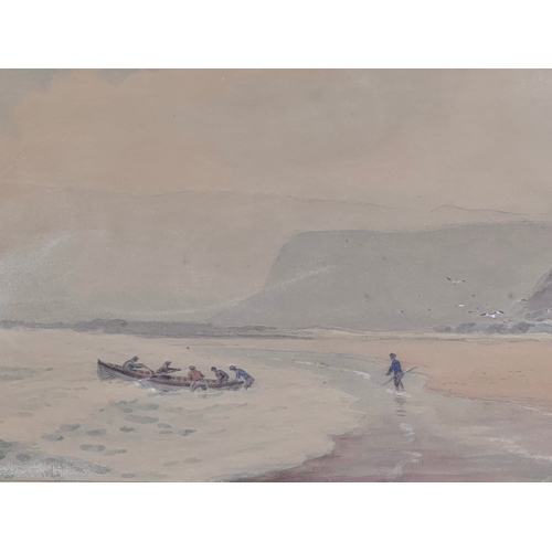 41 - A large watercolour by Joseph William Carey RUA (1859-1937) Fair Head & Ballycastle. Going Fishing. ... 