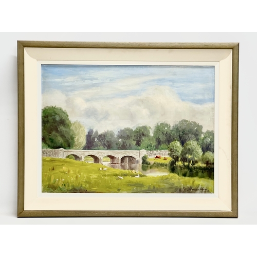 105 - A large oil painting on canvas by J. Edmund Wilson. River Through the Fields. 60x44.5cm. Frame 75x59... 