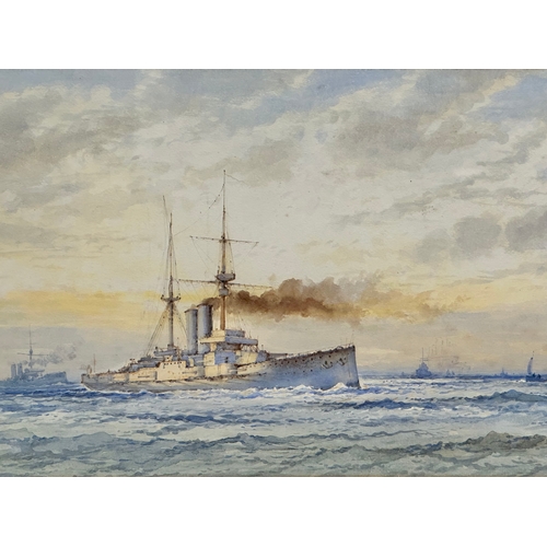 96 - A large watercolour drawing by William Stewart (1823-1906) of H.M.S Commonwealth. Launched 1903. 49x... 