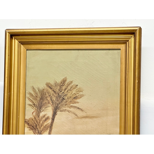 202 - A pair of large early 20th century oil paintings on canvas. Signed. In original gilt frames. 40x106c... 