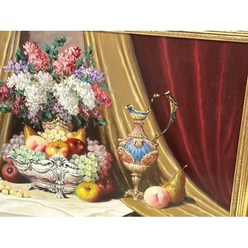 43 - A large Still Life oil painting on canvas by Bela Balogh. 91x60cm. Frame 106x75cm