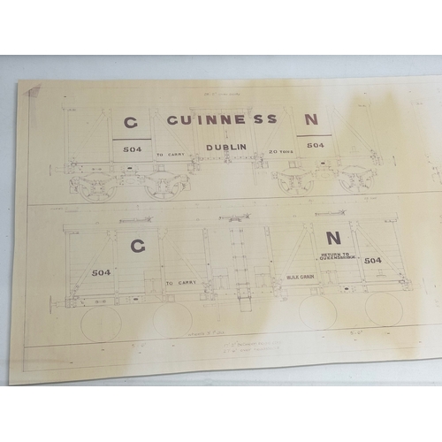 205 - A large original early 20th century ‘Guinness’ railway wagon drawing by Fox’s Pressed Leeds Forge Co... 