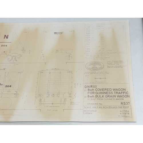 205 - A large original early 20th century ‘Guinness’ railway wagon drawing by Fox’s Pressed Leeds Forge Co... 