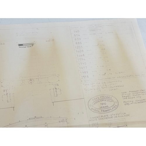 205 - A large original early 20th century ‘Guinness’ railway wagon drawing by Fox’s Pressed Leeds Forge Co... 