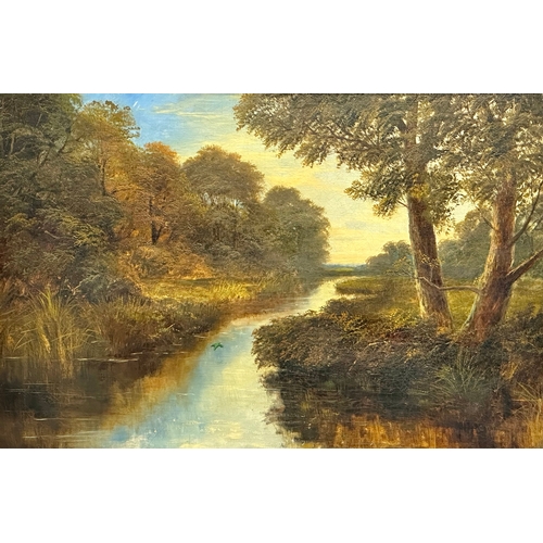 44 - A large oil painting on canvas by Charles Henry Passey (1818-1895) River Through the Forest. 91x59cm... 