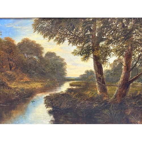 44 - A large oil painting on canvas by Charles Henry Passey (1818-1895) River Through the Forest. 91x59cm... 